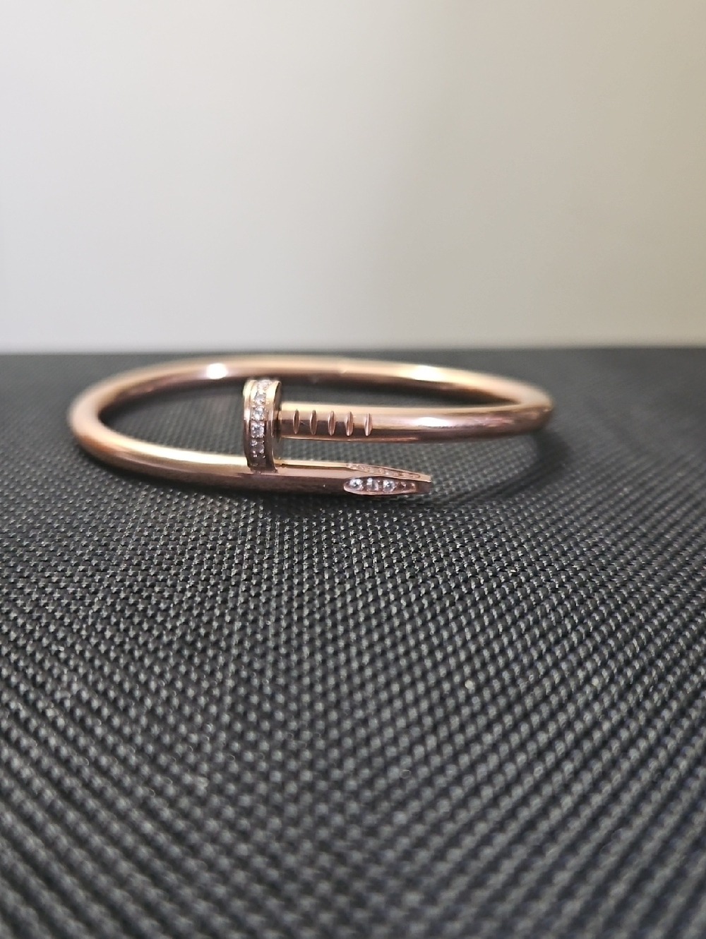 Rose Gold Nail-Style Hinged Bracelet with Pavé Accents